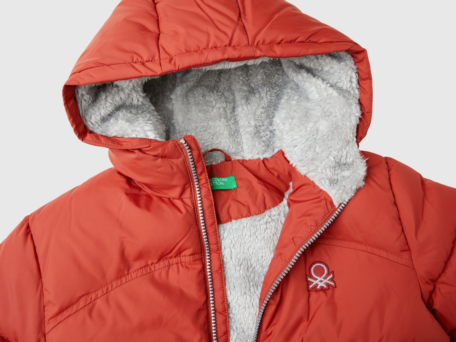 Giubbotto imbottito con interno orsetto da bambino rosso mattone 3 | Benetton Outlet