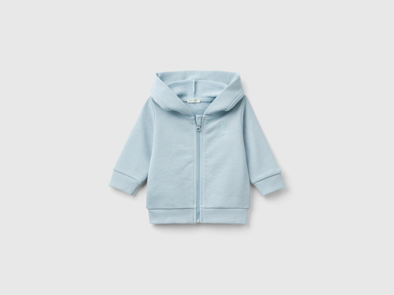 Felpa con cappuccio in cotone bio da neonato verde acqua | Benetton Outlet