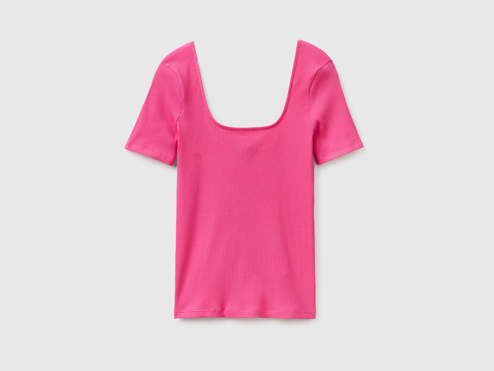 Maglietta a manica corta in costina di cotone elasticizzato da donna fucsia | Benetton Outlet