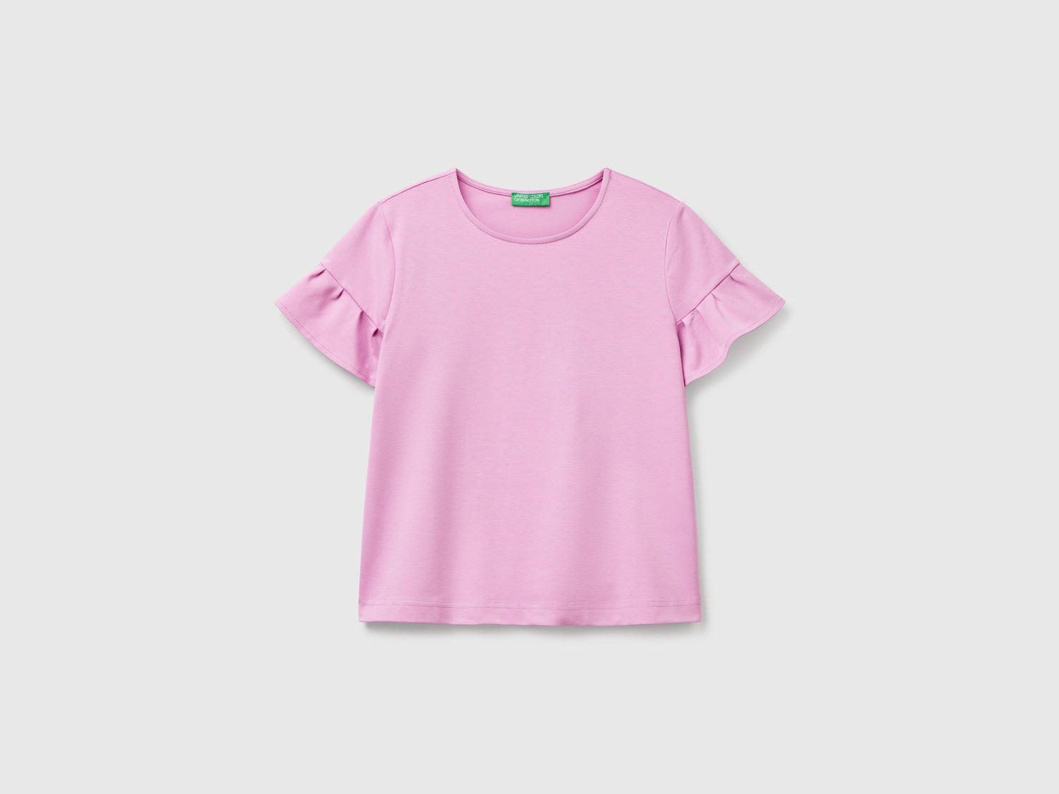 T-shirt con manica rouches da donna rosa | Benetton Outlet
