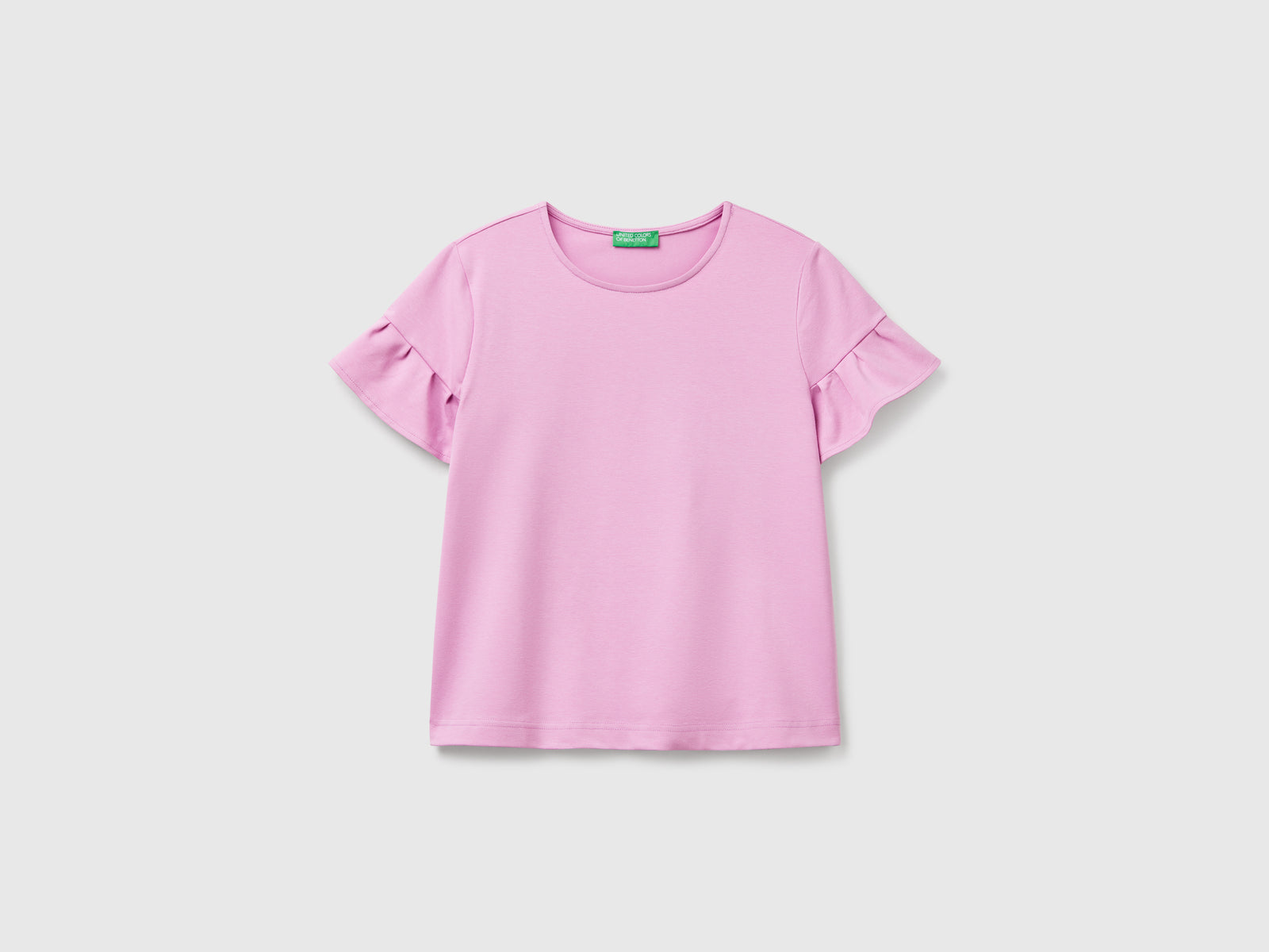 T-shirt con manica rouches da donna rosa | Benetton Outlet