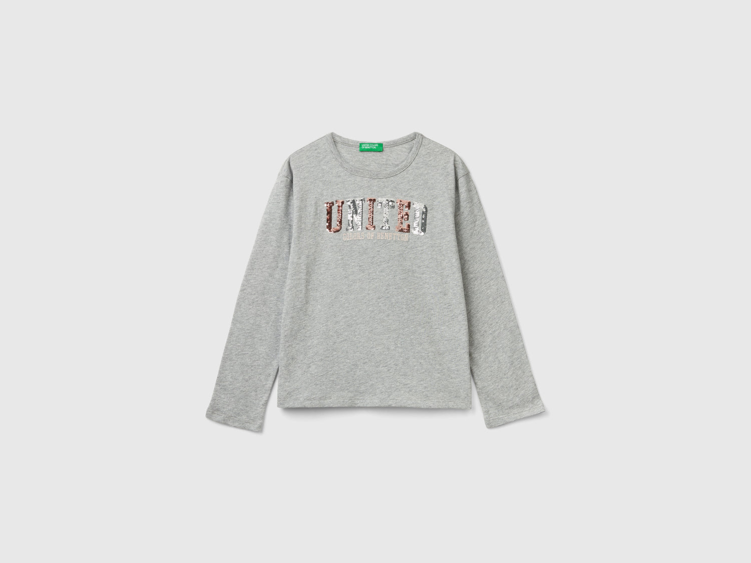 T-shirt in caldo cotone bio con paillettes da bambina grigio chiaro | Benetton Outlet