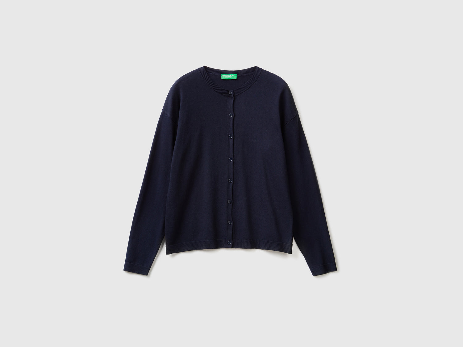 Cardigan girocollo con bottoni da donna blu scuro | Benetton Outlet