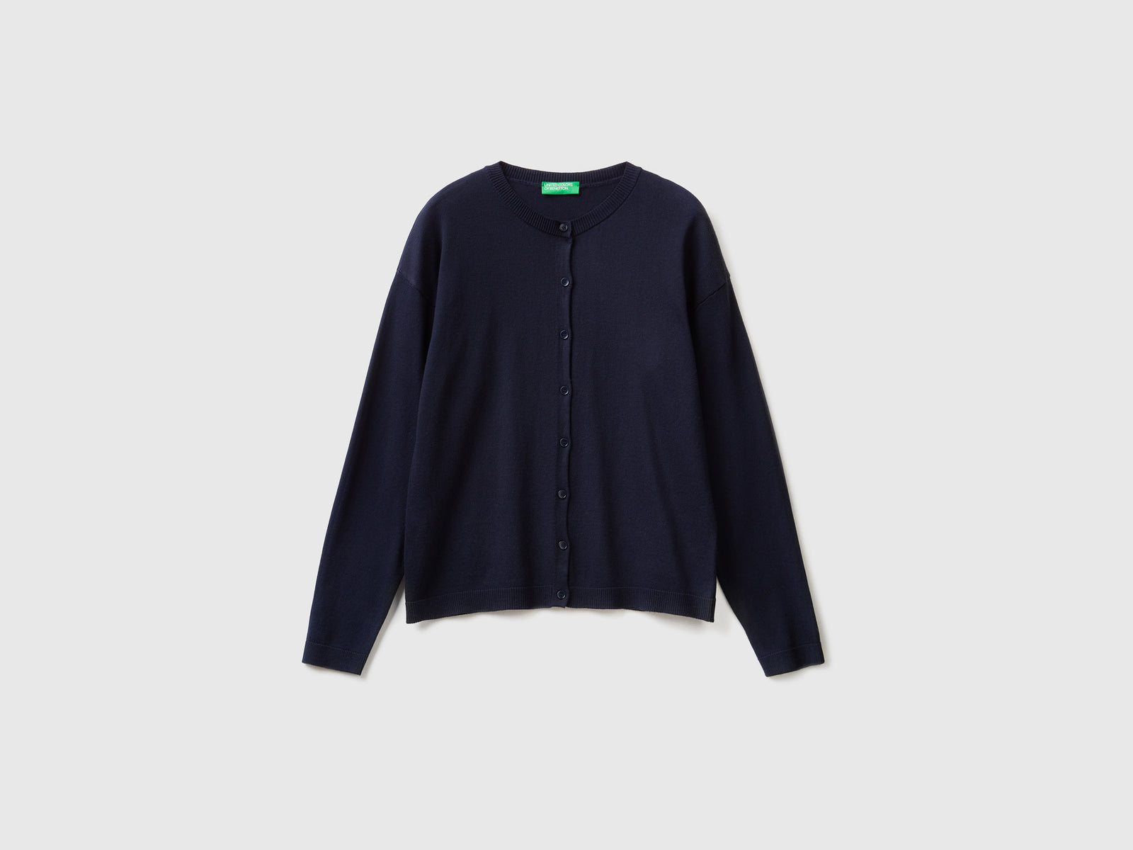 Cardigan girocollo con bottoni da donna blu scuro | Benetton Outlet