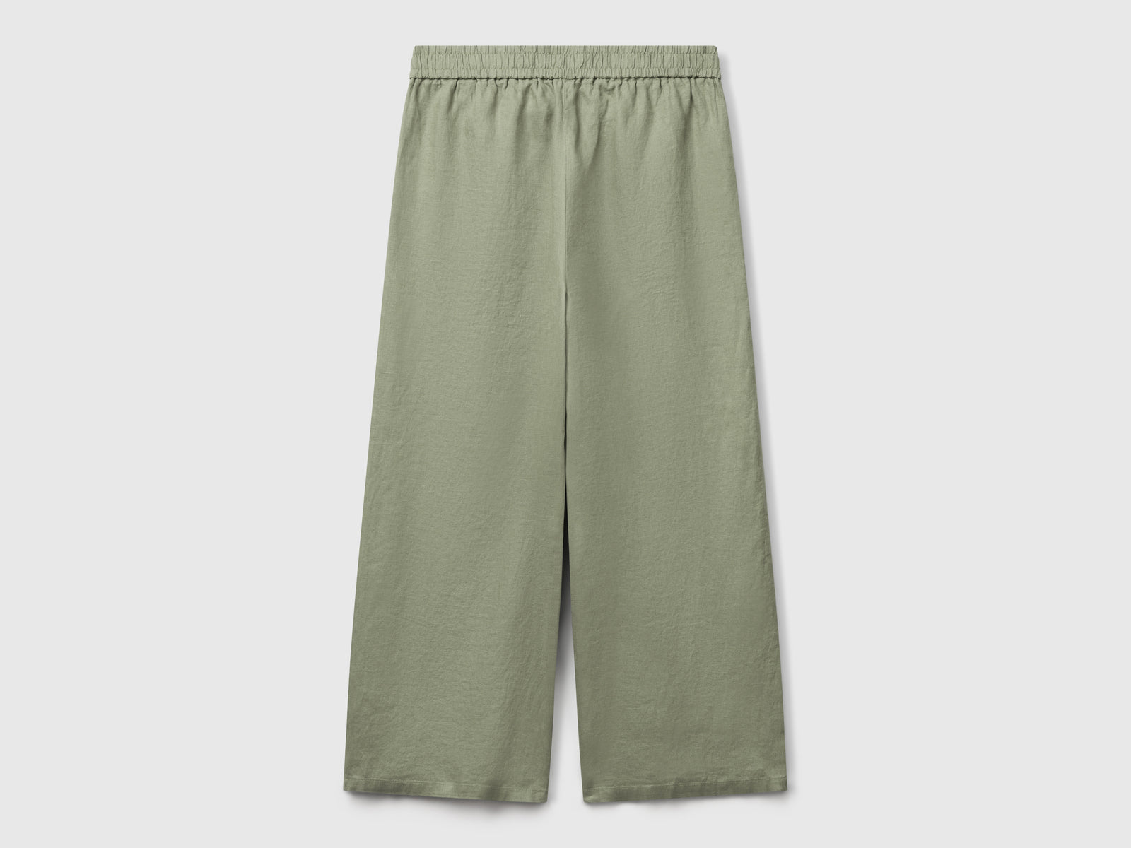 Pantaloni ampi in puro lino da donna verde oliva 2 | Benetton Outlet