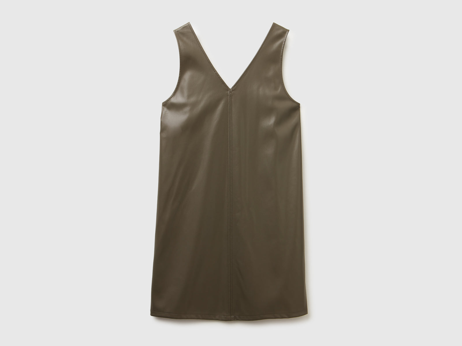 Abito con scollo a V in tessuto spalmato da donna verde militare 2 | Benetton Outlet