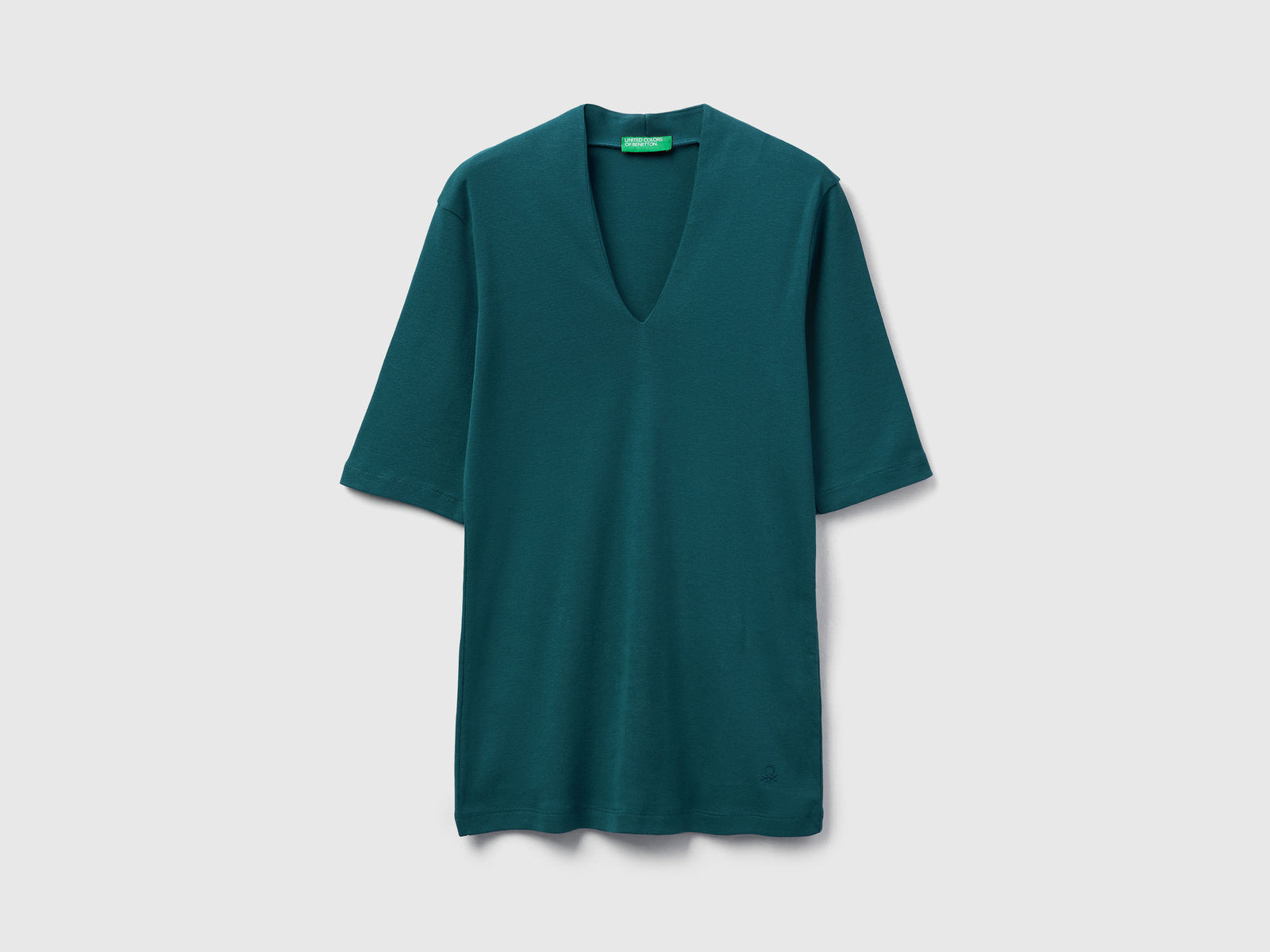 T-shirt slim fit in cotone a fibra lunga da donna verde scuro | Benetton Outlet