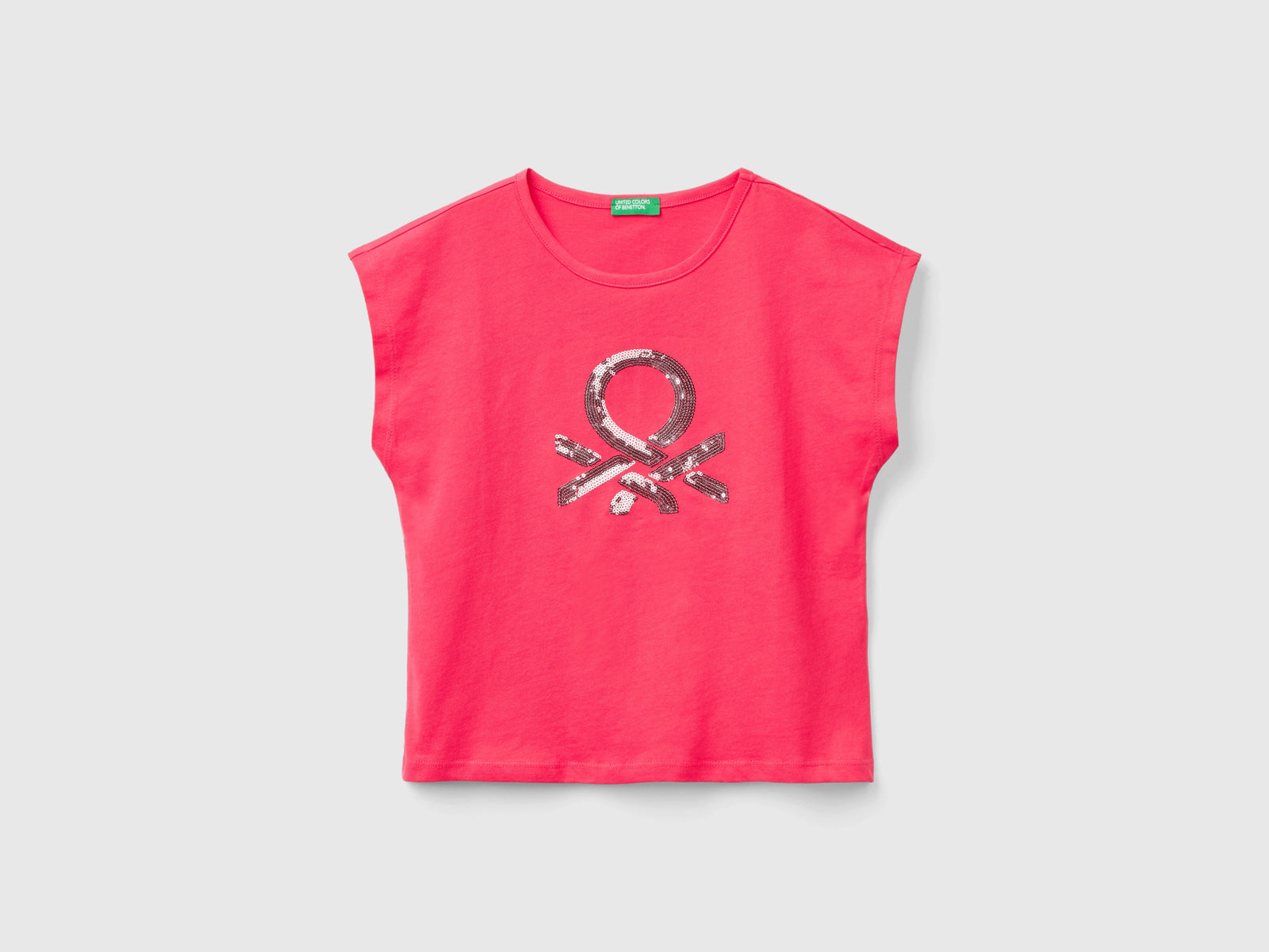 T-shirt con paillettes da bambina fucsia | Benetton Outlet