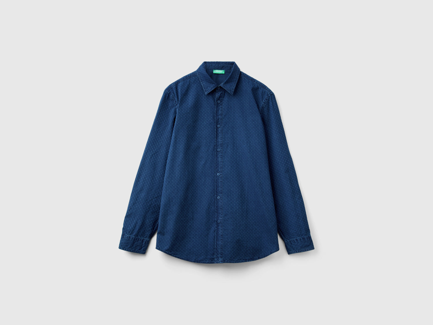 Camicia di jeans micro fantasia da uomo blu | Benetton Outlet