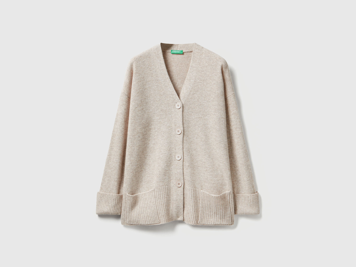 Cardigan over fit in misto lana da donna beige | Benetton Outlet