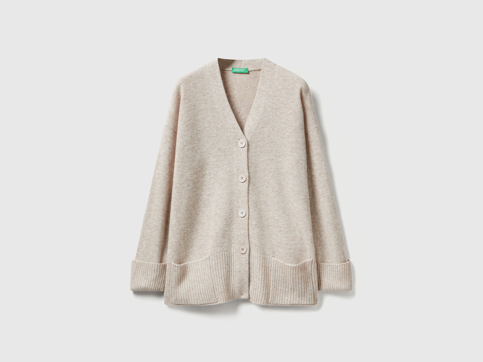 Cardigan over fit in misto lana da donna beige | Benetton Outlet