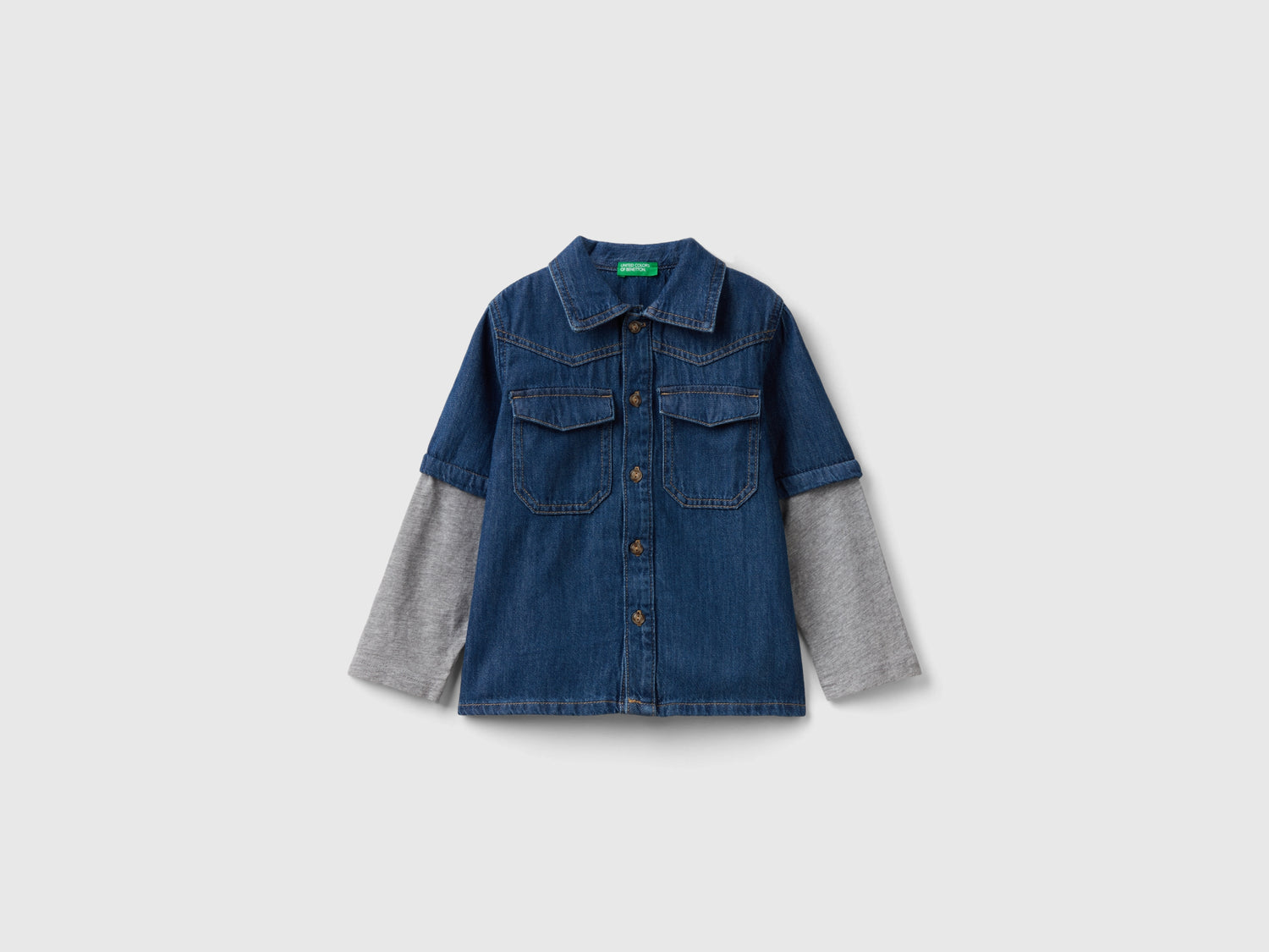 Camicia con doppia manica da bimbo blu scuro | Benetton Outlet