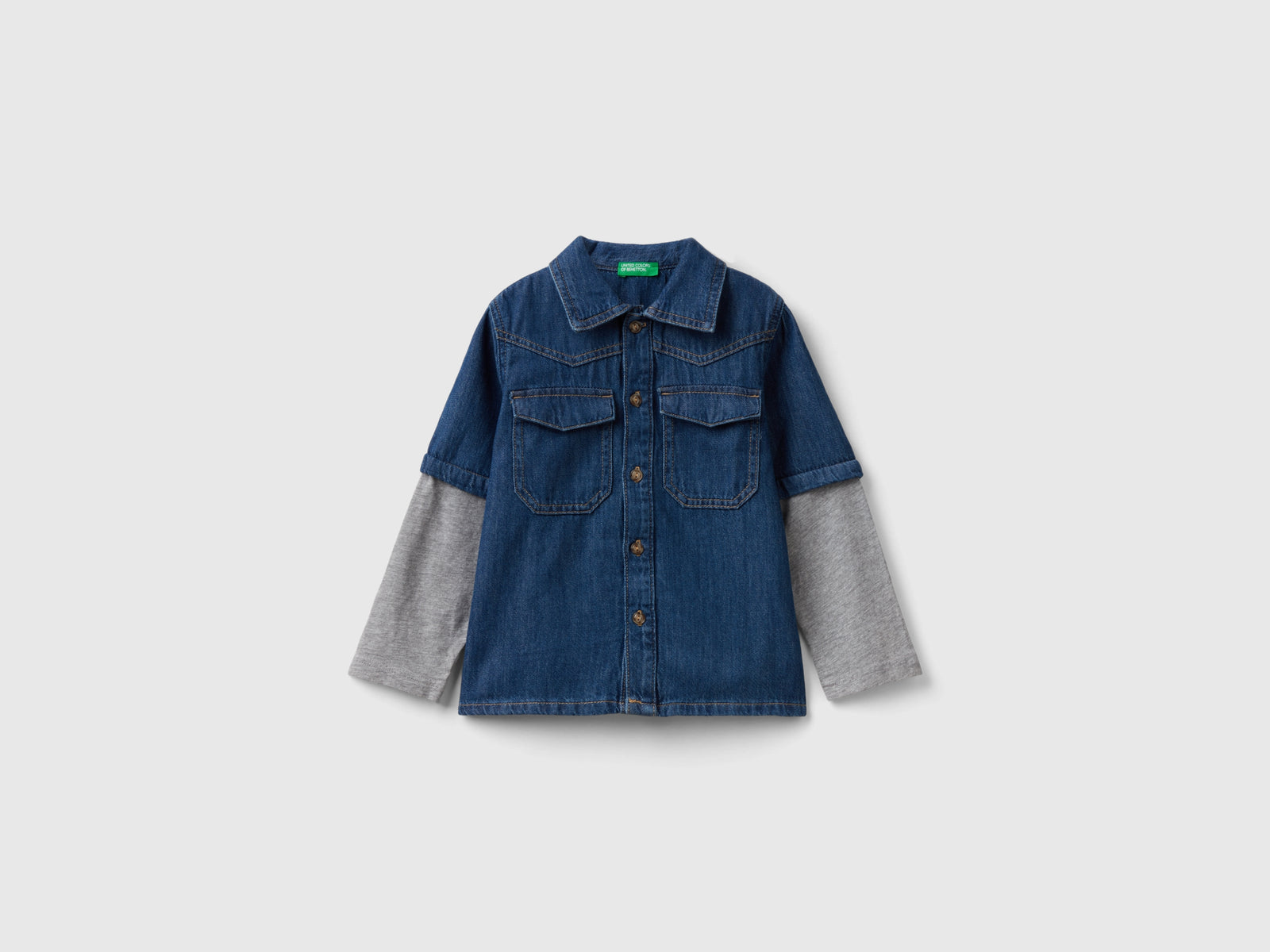 Camicia con doppia manica da bimbo blu scuro | Benetton Outlet