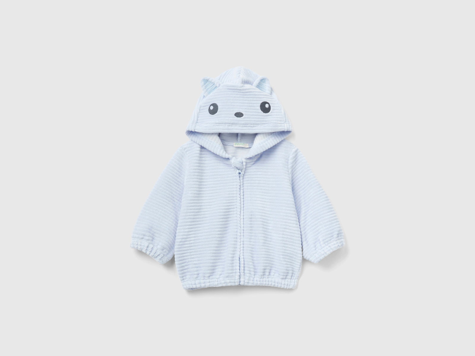 Felpa in ciniglia con cappuccio da neonato celeste | Benetton Outlet