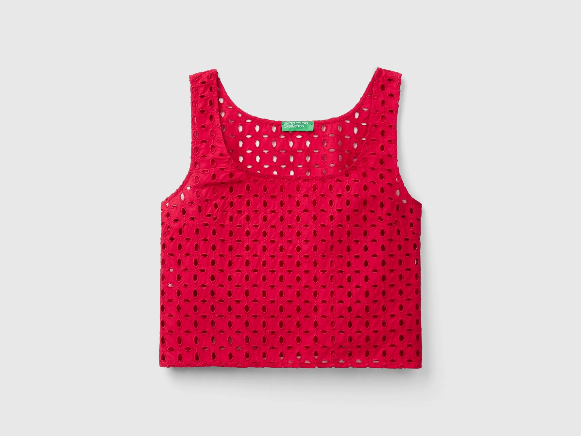 Sleeveless blouse in sangallo da donna rosso Benetton Outlet