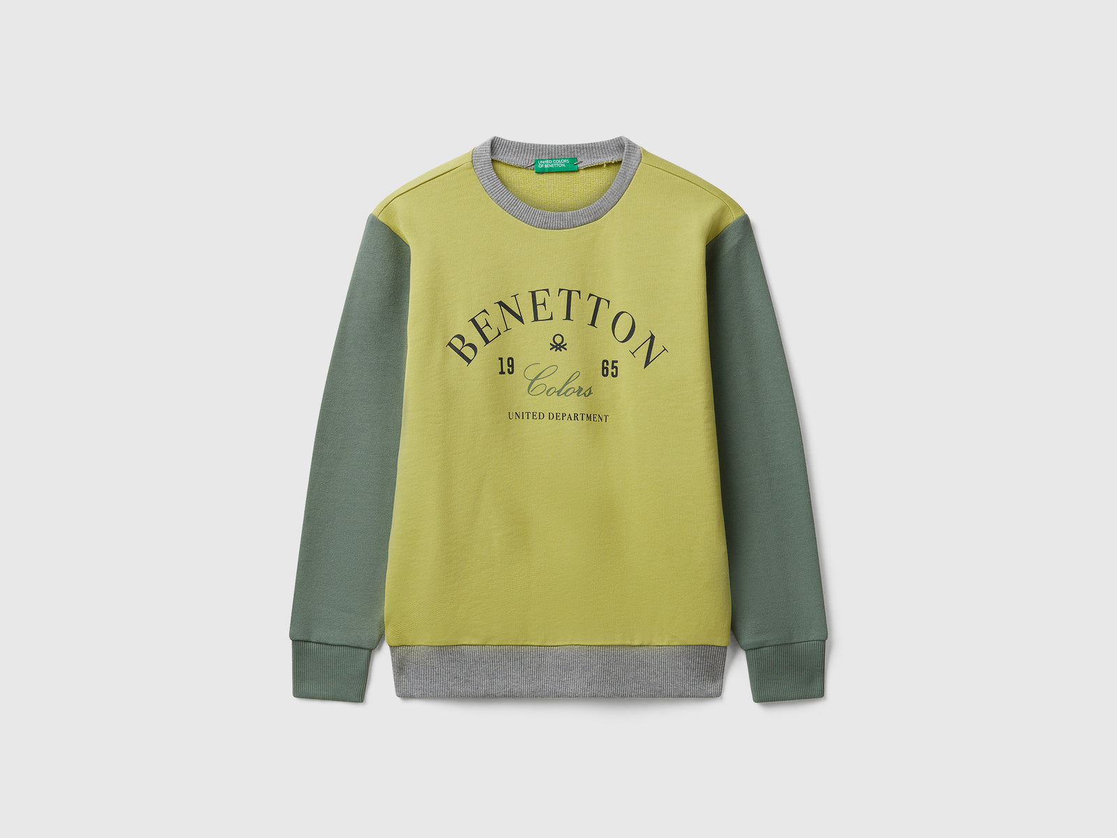 Felpa con logo in cotone da bambino verde oliva | Benetton Outlet