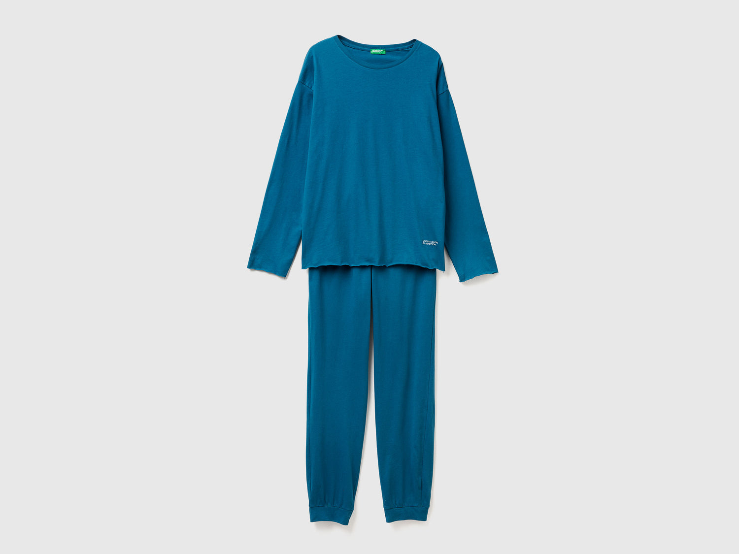 Pigiama in puro cotone da donna verde ottanio | Benetton Outlet