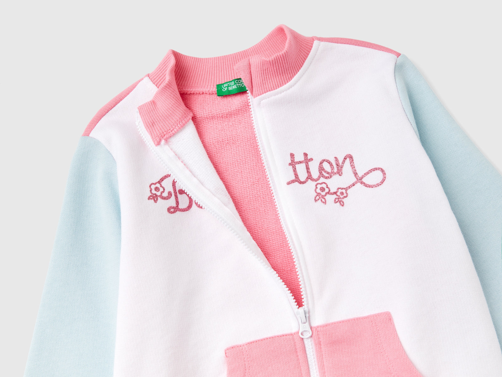 Felpa con zip in cotone bio da bimba multi-color 2 | Benetton Outlet