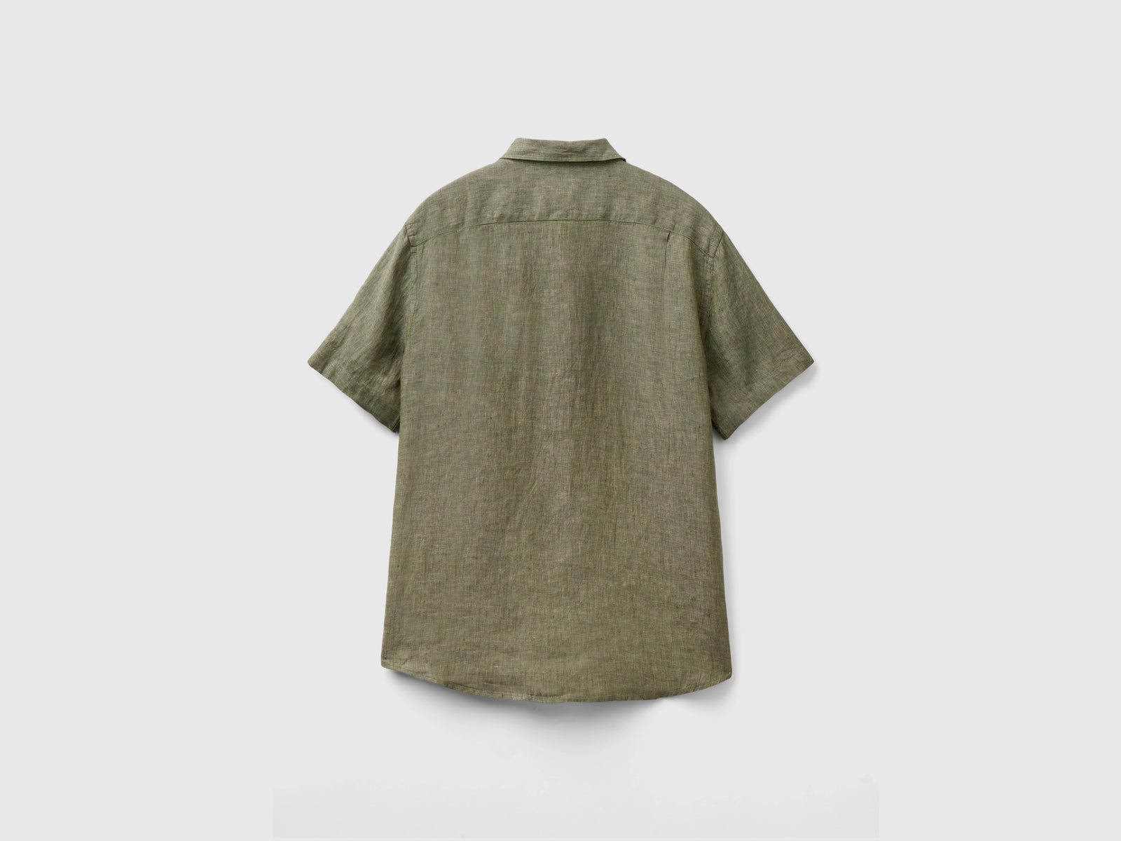 Camicia a manica corta 100% lino da uomo verde militare 2 | Benetton Outlet
