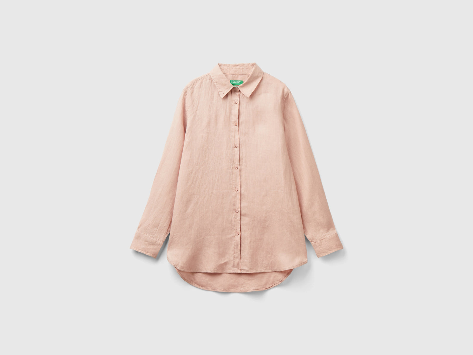 Camicia lunga in puro lino da donna rosa tenue | Benetton Outlet