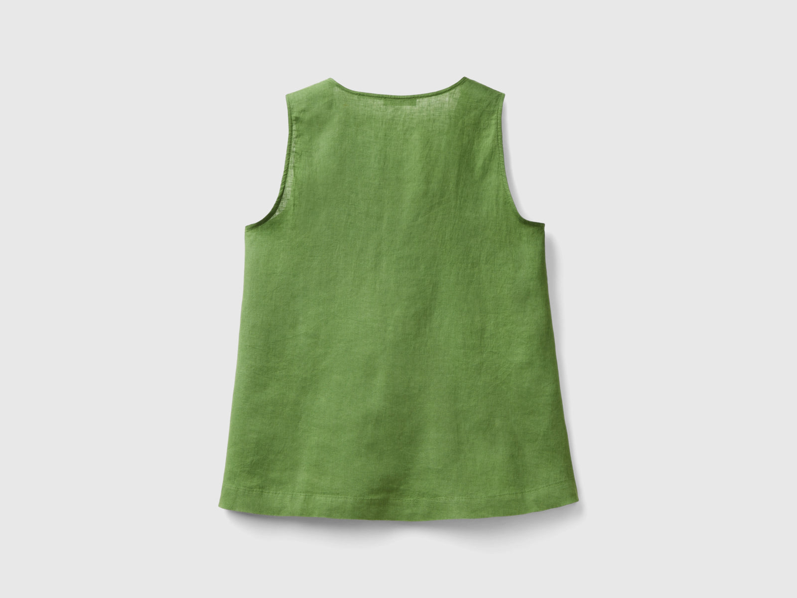 Blusa smanicata in puro lino da donna verde militare 2 | Benetton Outlet