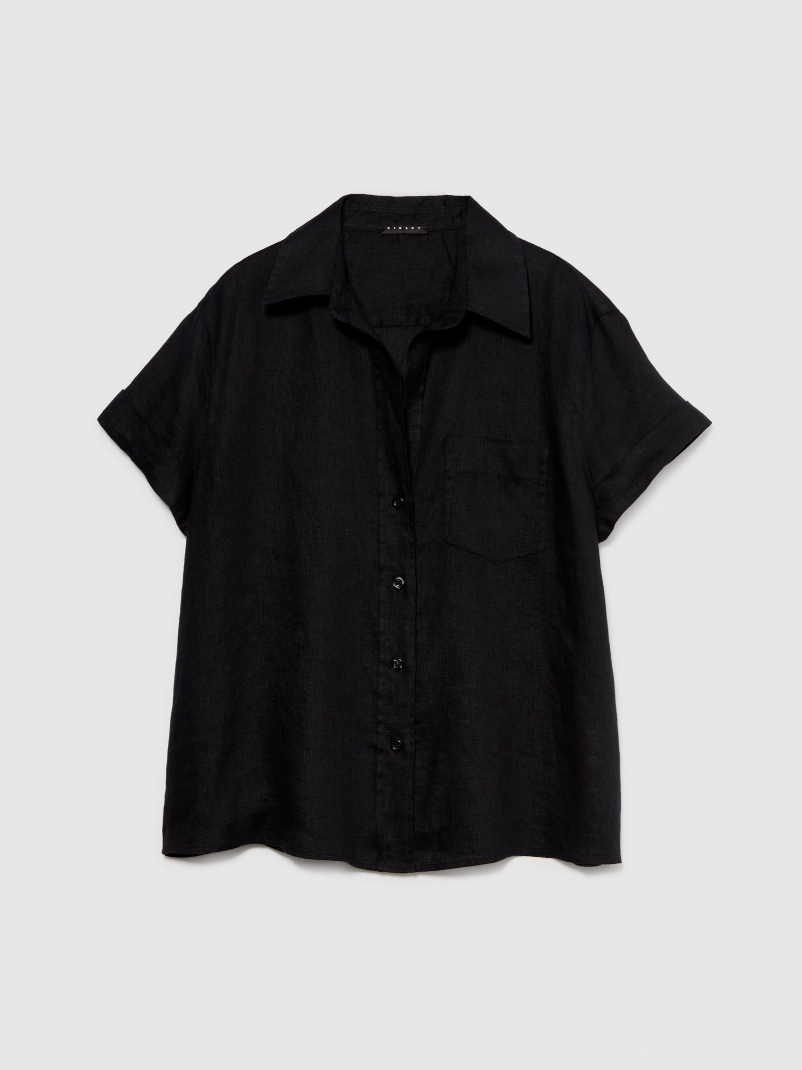 Camicia a maniche corte 100% lino da donna nero | Sisley Outlet