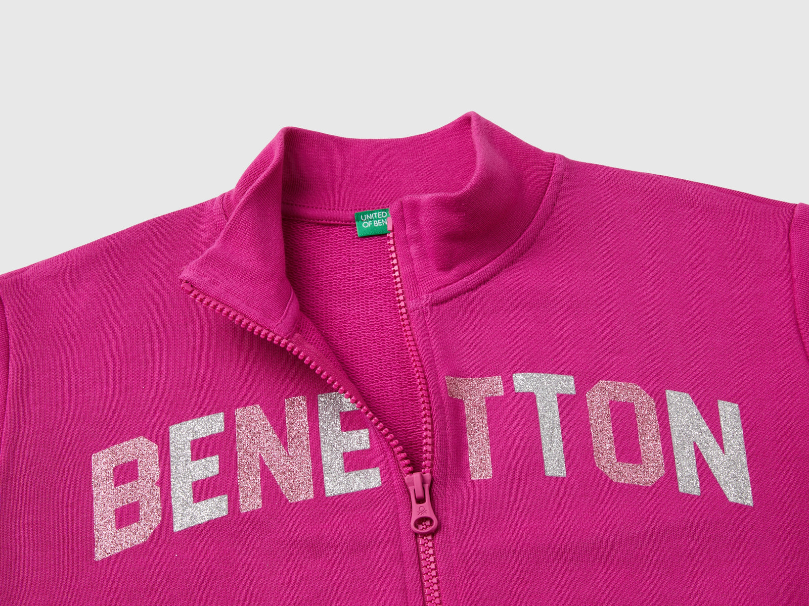 Felpa con zip e colletto da bambina fucsia 3 | Benetton Outlet