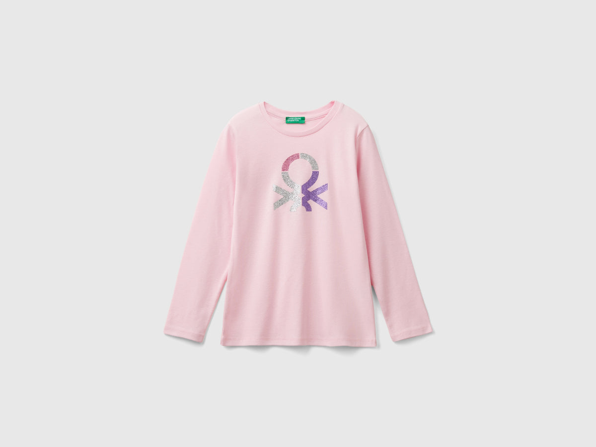 T-shirt manica lunga con stampa glitter