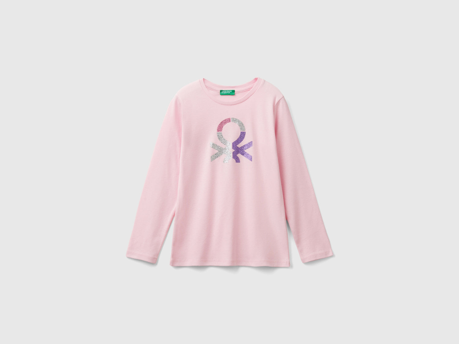 T-shirt manica lunga con stampa glitter da bambina rosa | Benetton Outlet