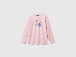 T-shirt manica lunga con stampa glitter