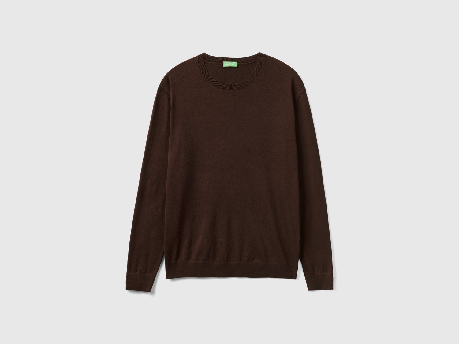 Maglia girocollo in misto cotone leggero da uomo marrone scuro | Benetton Outlet