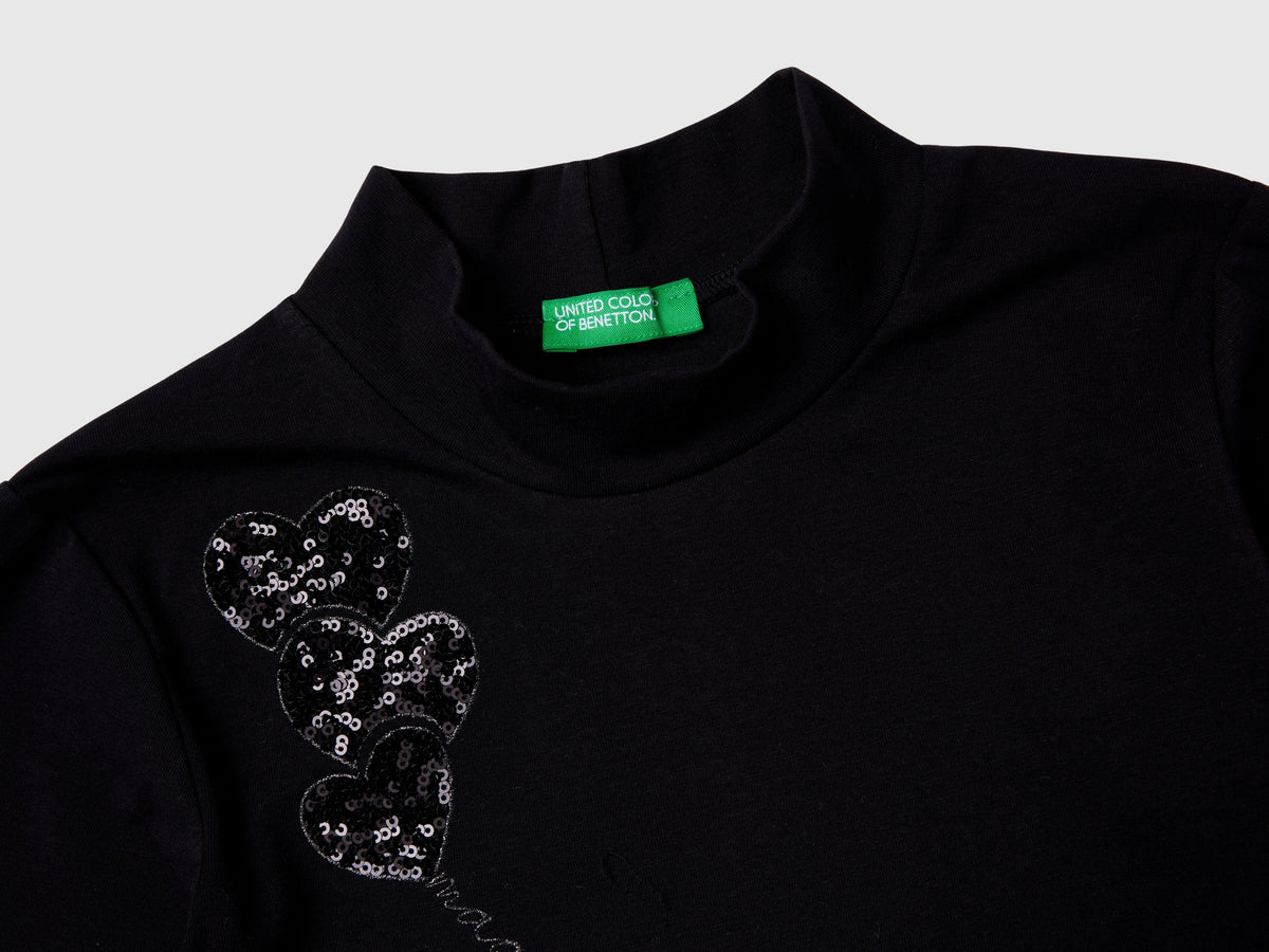 Sequined mock neck t-shirt