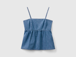 Top in denim con spalline