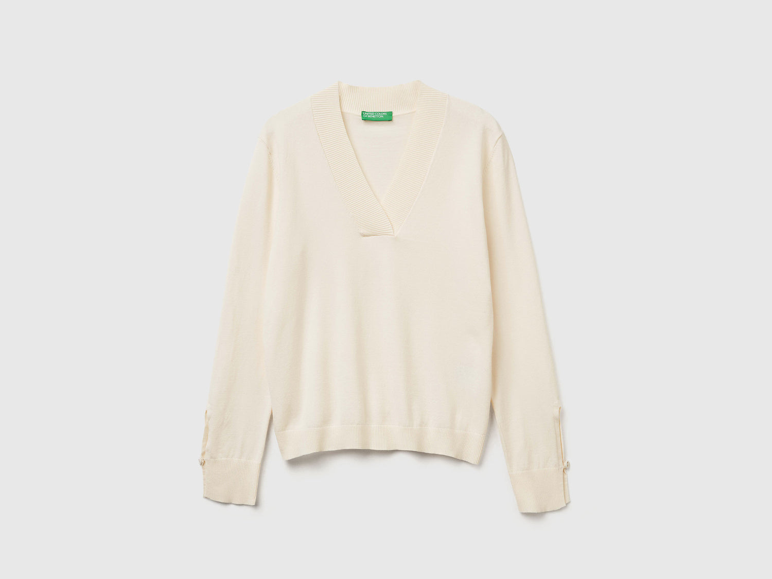 Maglia con scollo a V da donna bianco panna | Benetton Outlet