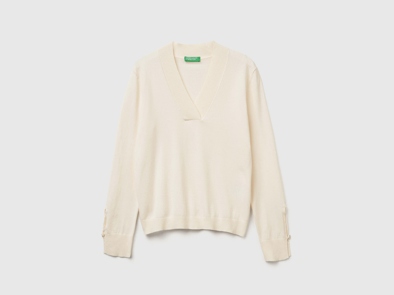 Maglia con scollo a V da donna bianco panna | Benetton Outlet