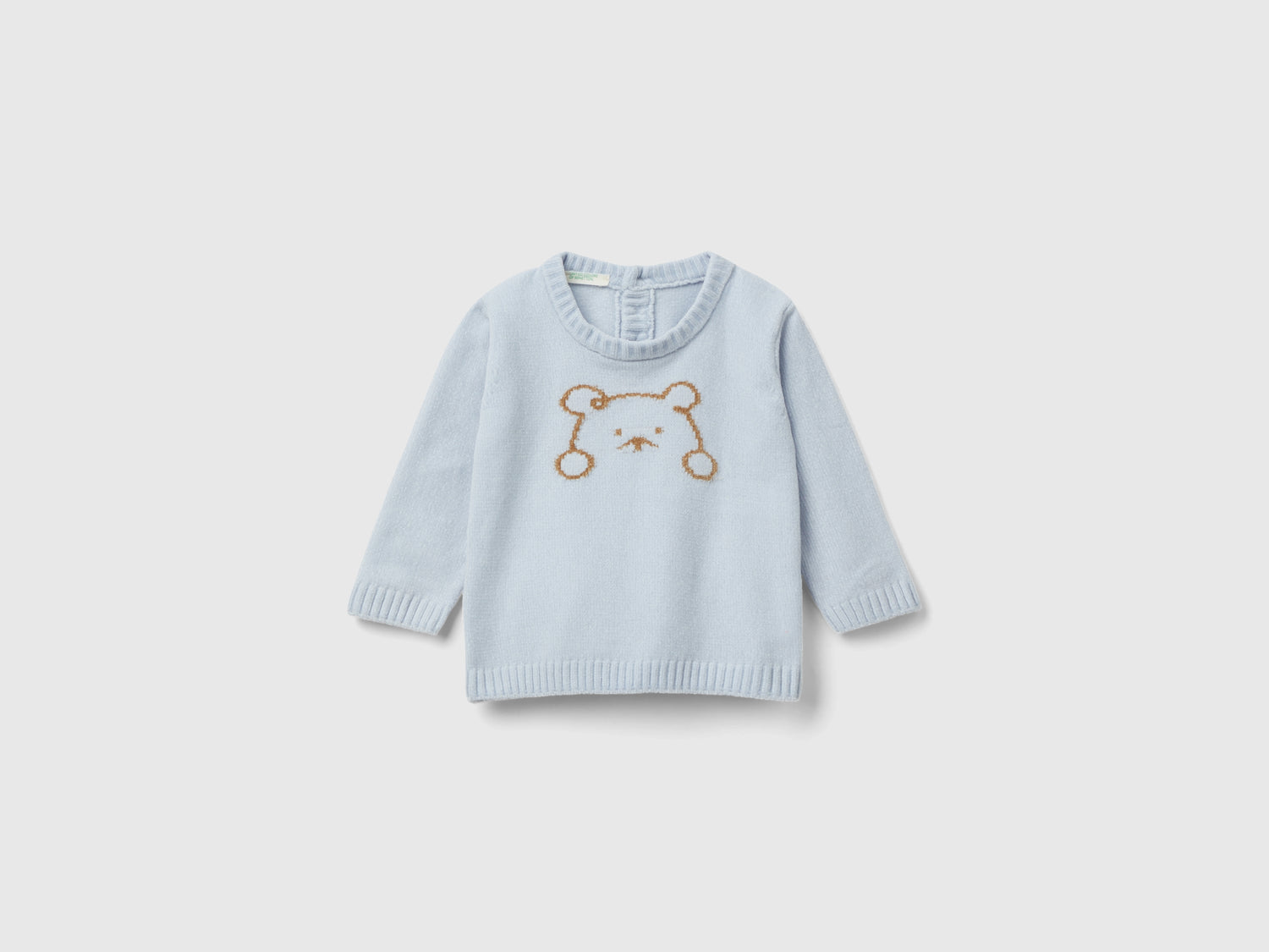 Maglioncino in ciniglia con intarsio da neonato celeste | Benetton Outlet