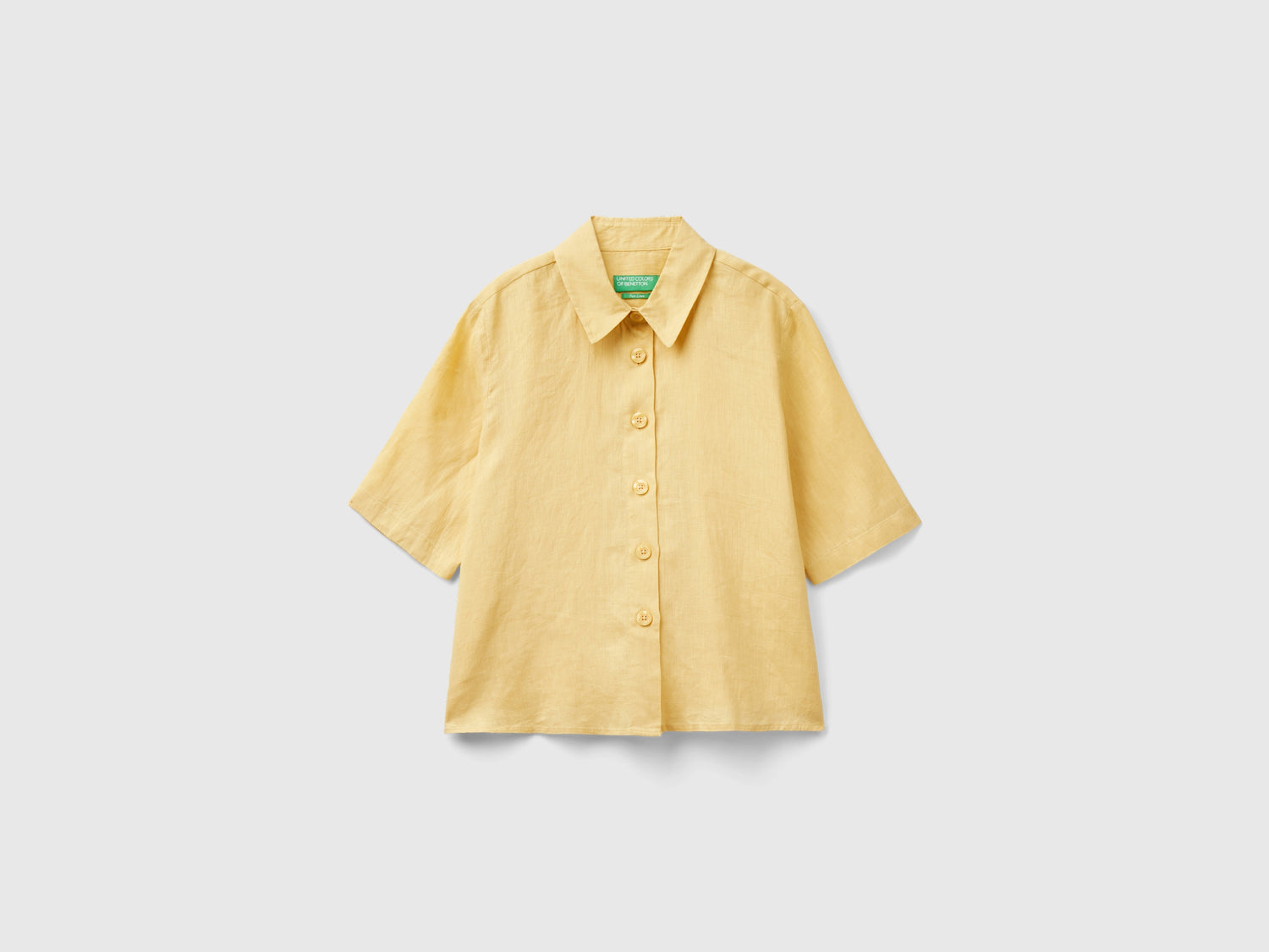 Camicia corta in puro lino da donna giallo | Benetton Outlet