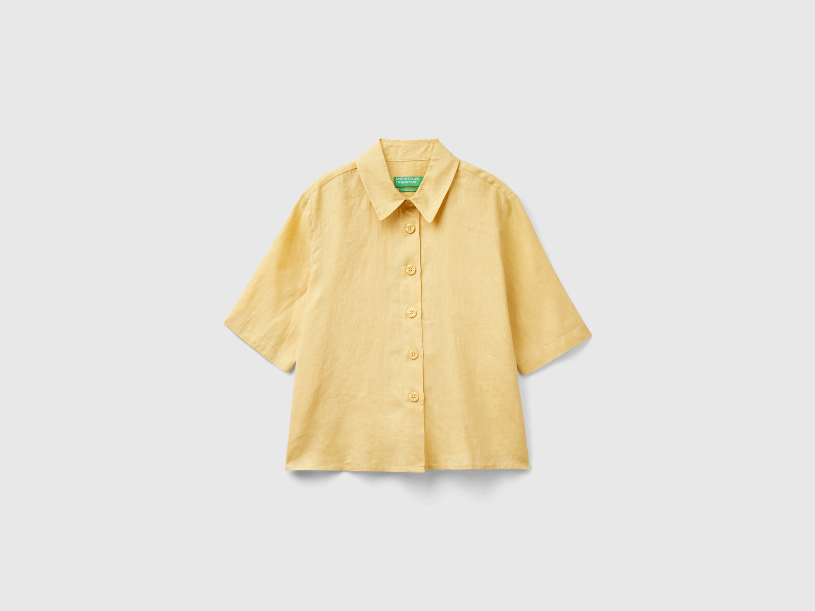Camicia corta in puro lino da donna giallo | Benetton Outlet