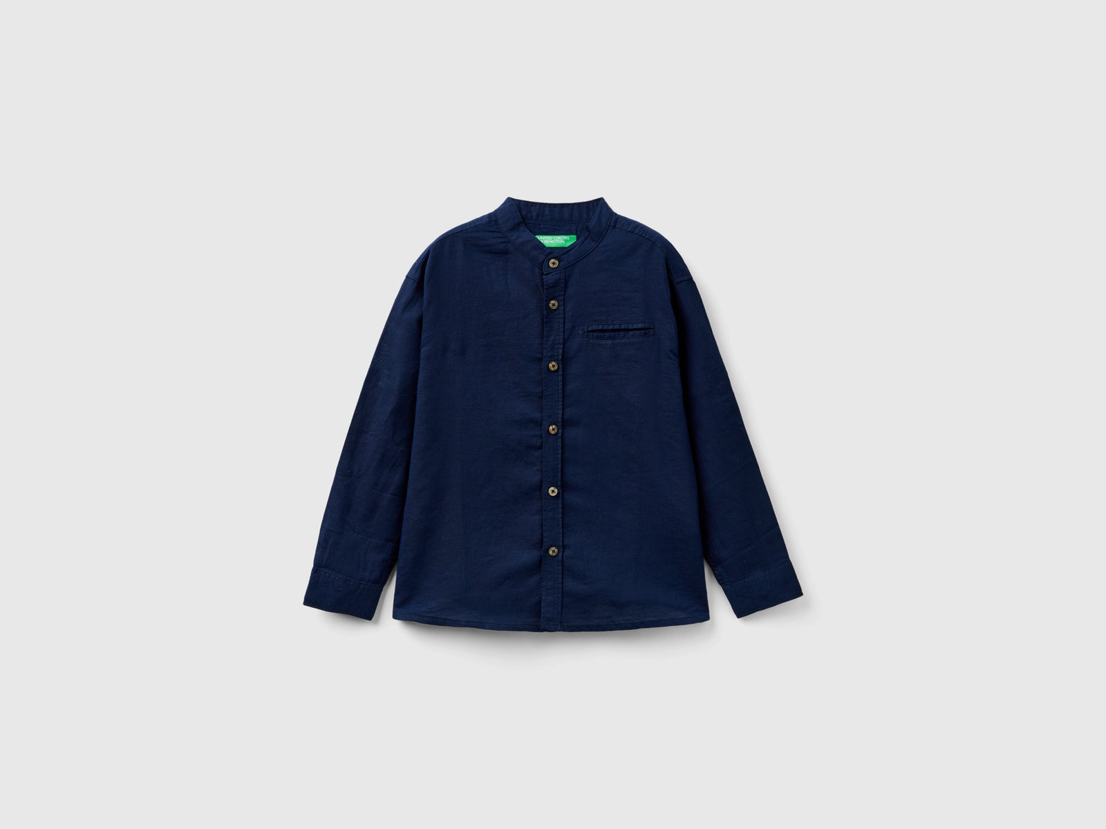 Camicia alla coreana in misto lino da bambino blu scuro | Benetton Outlet