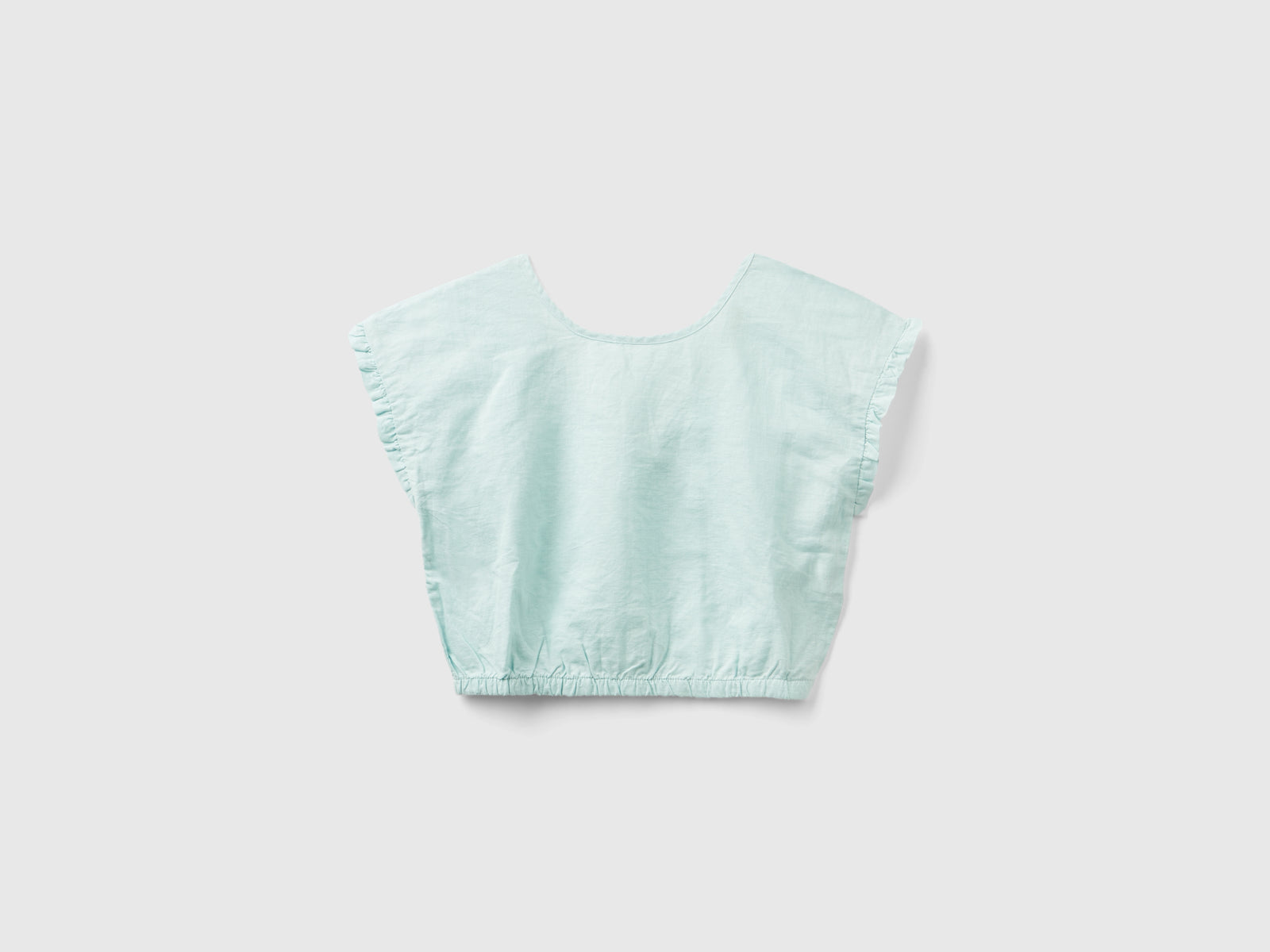 Camicetta in misto lino da bambina verde acqua | Benetton Outlet