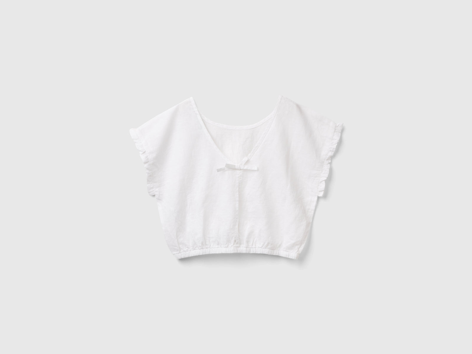 Camicetta in misto lino da bambina bianco 2 | Benetton Outlet