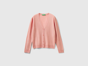 Cardigan scollo a V in pura lana Merino