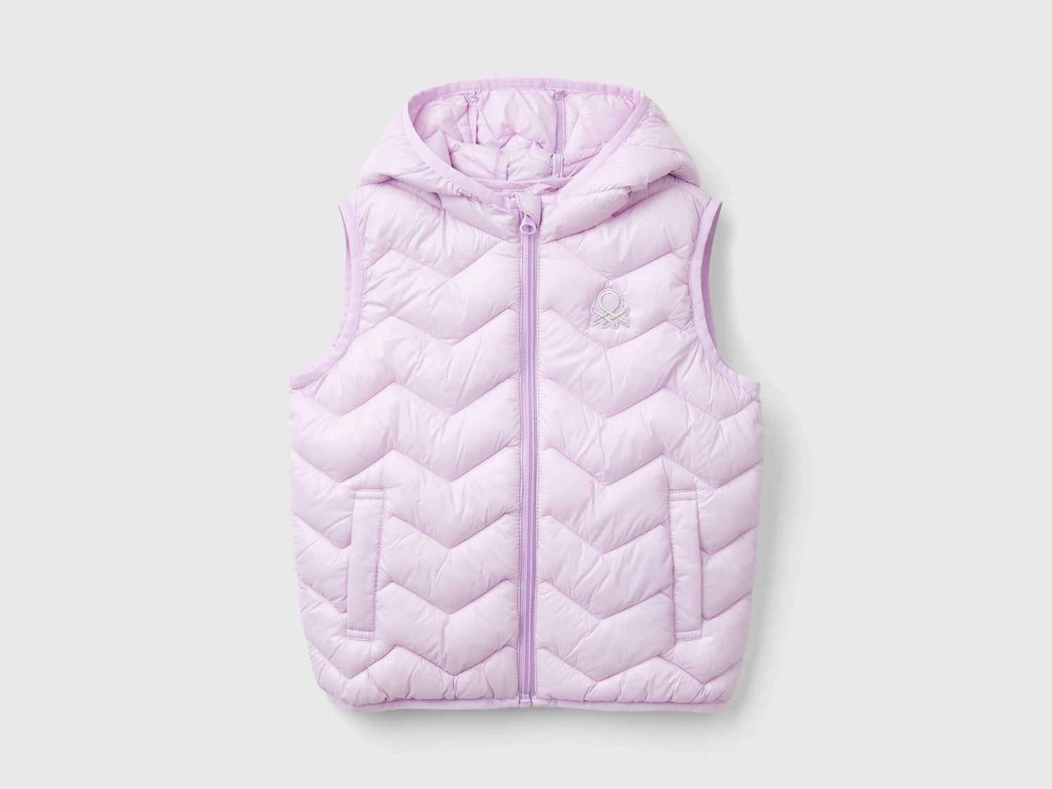 Gilet imbottito in ovatta 3D con cappuccio da bimba lilla | Benetton Outlet