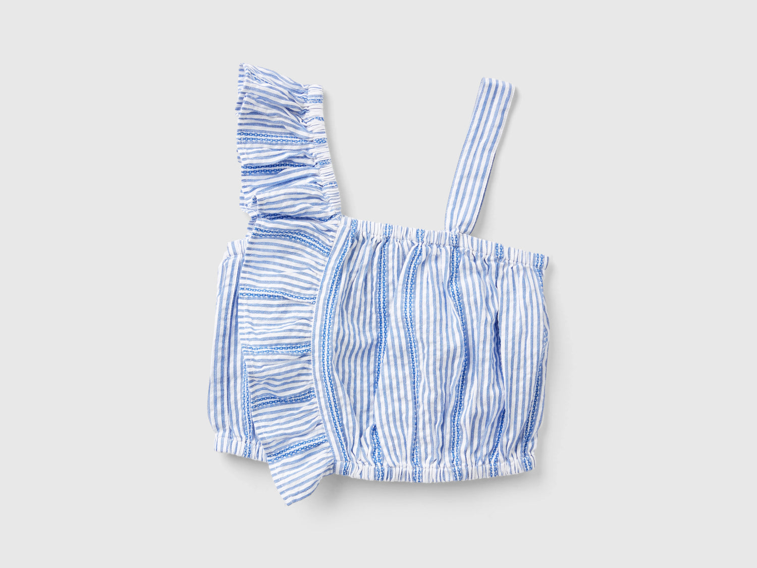 Top a righe con rouches da bambina azzurro | Benetton Outlet