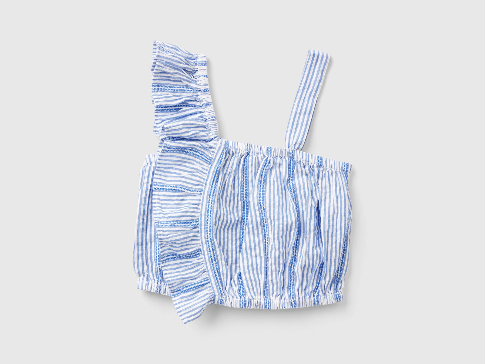 Top a righe con rouches da bambina azzurro | Benetton Outlet