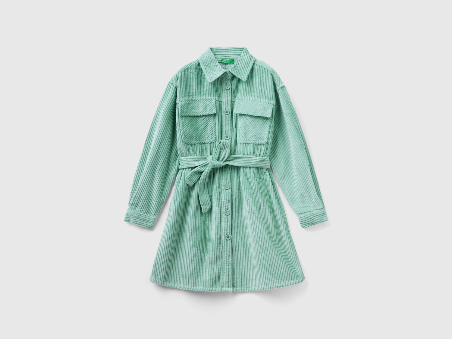 Chemisier in velluto a coste da bambina verde acqua | Benetton Outlet