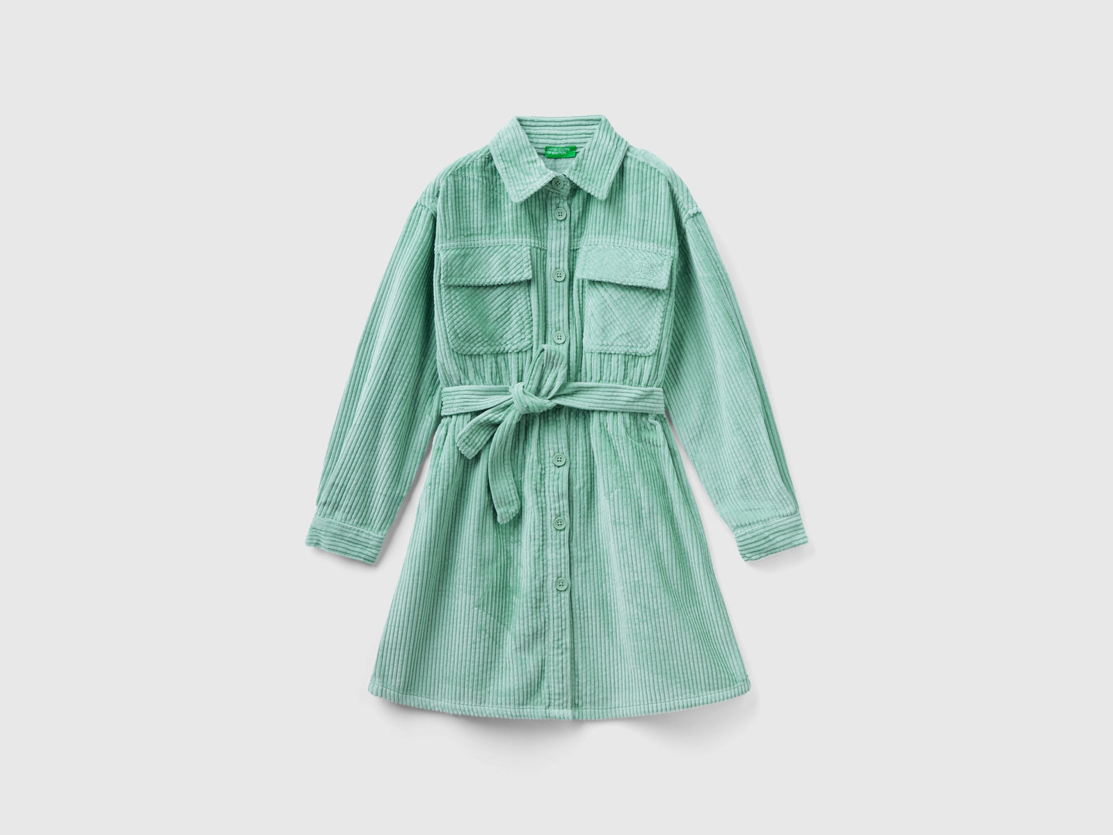 Chemisier in velluto a coste da bambina verde acqua | Benetton Outlet