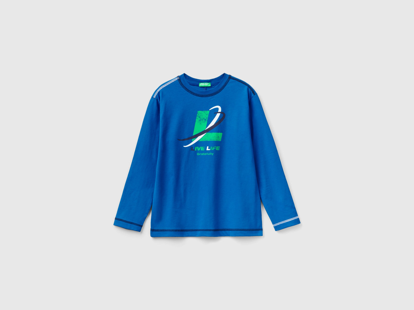 Maglietta con stampa slogan da bambino bluette | Benetton Outlet