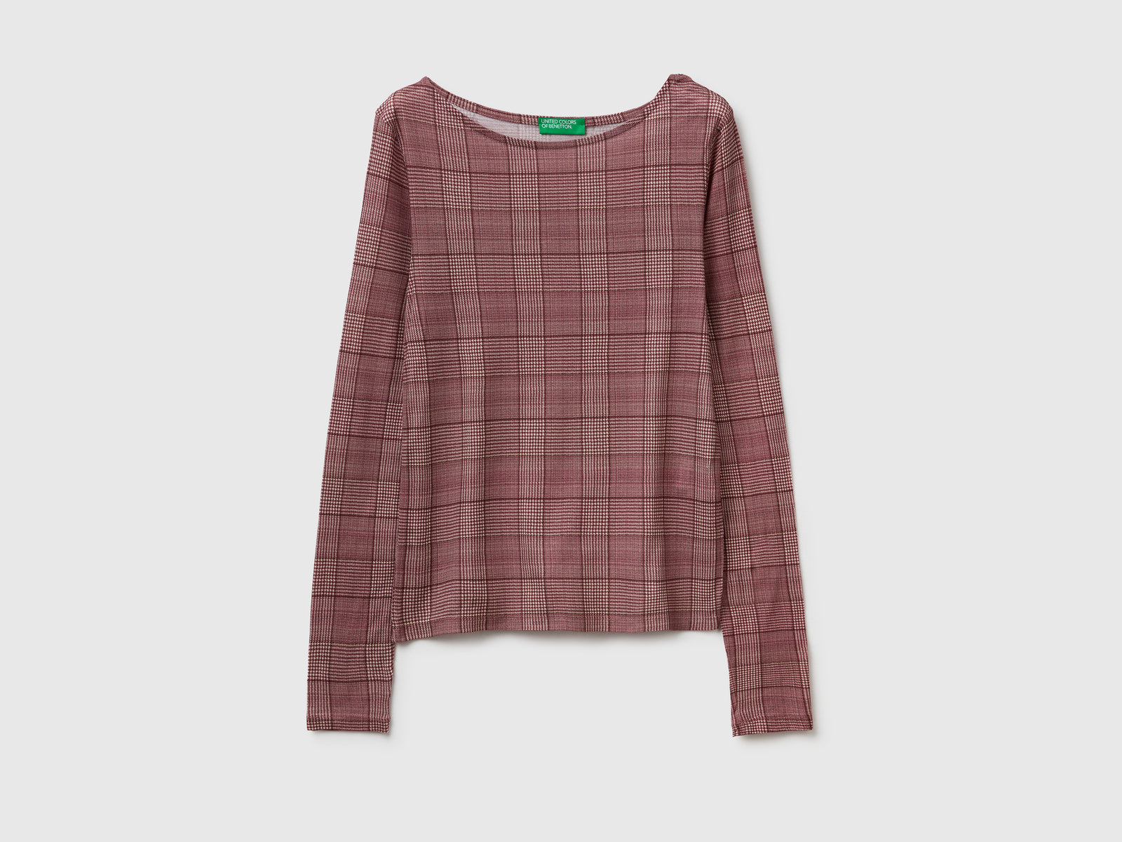 T-shirt slim fit principe di Galles da donna marrone | Benetton Outlet
