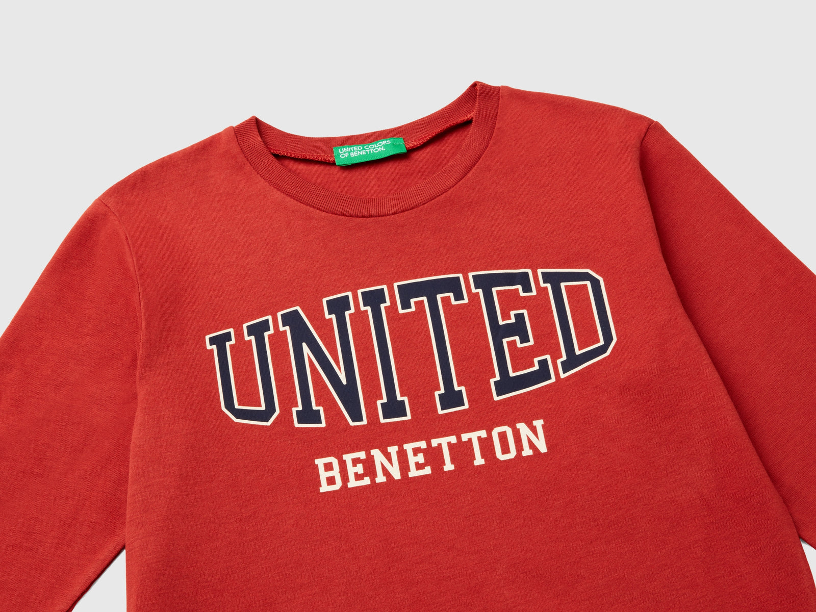 Maglietta girocollo in caldo cotone bio da bimbo rosso mattone 3 | Benetton Outlet